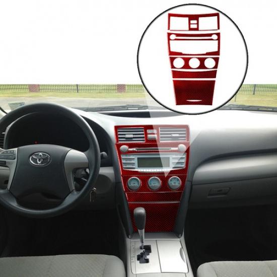 5Pcs For Toyota Camry Red Carbon Fiber Interior Central Console Cover Trim