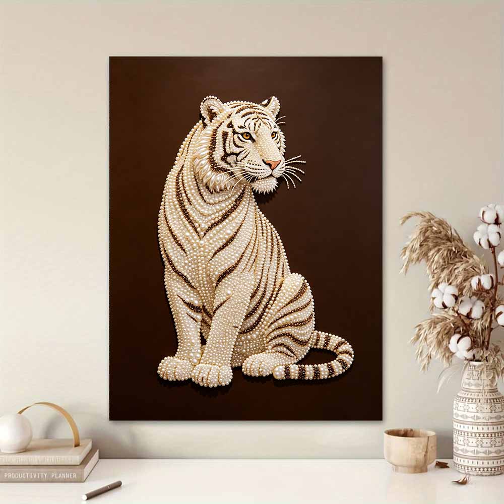 5D DIY Pearl Diamond Painting Kit Majestic White Tiger Full Drill Embroidery Mosaic Art Home Wall Decor Gift