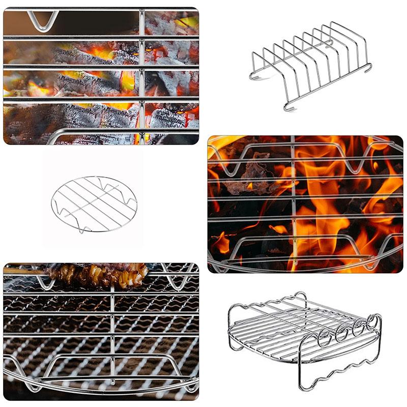 Multipurpose Stainless Steel Air Fryer Rack Bread Grill Stand Roasting Steamer BBQ Wire Holder for Kitchen Cooking Accessories