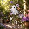 Whimsical Bat And Black Cat Decor Halloween Acrylic Wind Chime Pendant, Crystal Suncatcher Hanging Ornaments, Decorative Chimes Outdoor Window