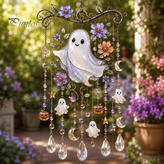 Whimsical Bat And Black Cat Decor Halloween Acrylic Wind Chime Pendant, Crystal Suncatcher Hanging Ornaments, Decorative Chimes Outdoor Window