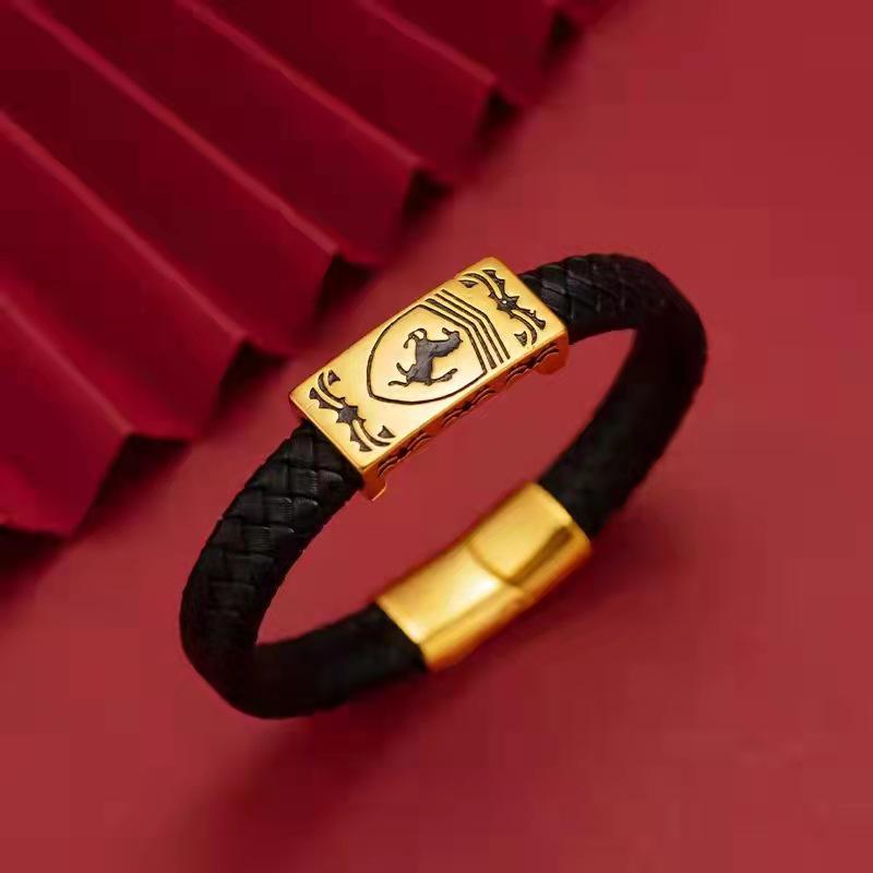 Ox-Themed Leather Cord Bracelet: Vietnamese Sand Gold Ethnic Style for Men's Fashion - Instant Success Charms