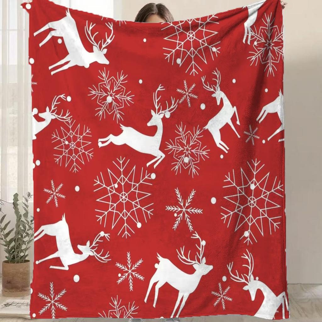 Cartoon Santa Claus Printed Blanket for Sofa Bed Travel Camping Living Room Office Conditioning Blanket for All Seasons Gifts
