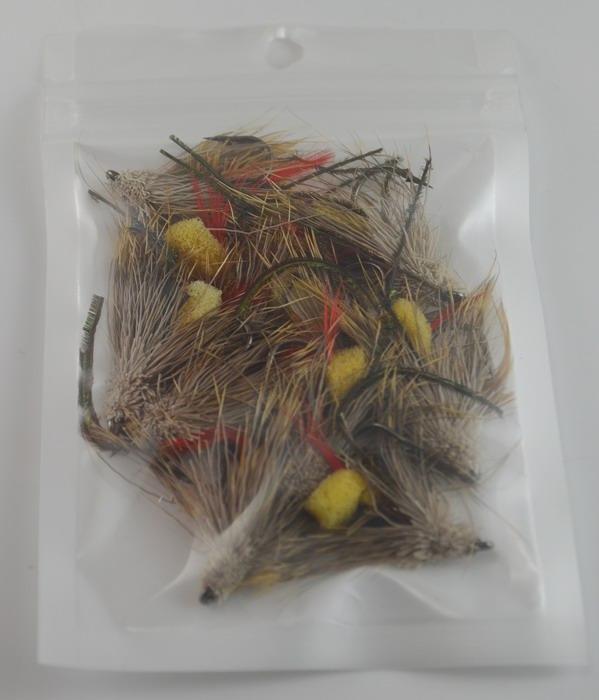 MNFT 10PCS Fly Fishing Grass Hopper Flies Terrestrial Dry Yellow Egg Inside Brown Beard Peacock Fly Size #6
