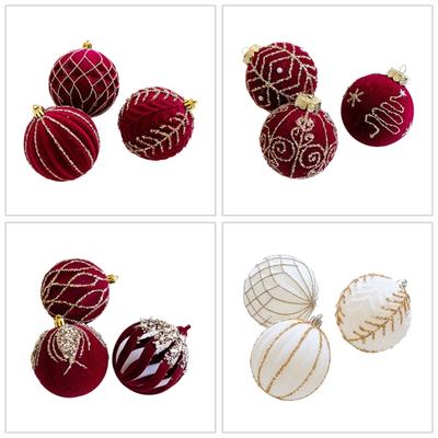 3Pcs Elegant Christmas Tree Baubles with Glitters and Pearls Festival Hanging Ornament Daily Use Home Accessory