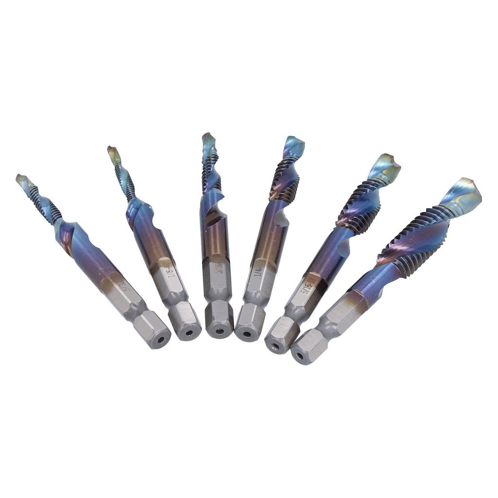6Pcs Spiral Tap Drill Multifunctional HighSpeed Steel Hex Shank Drill Bit for Drilling Tapping