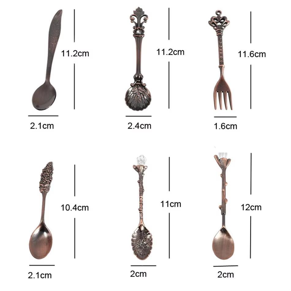 6pcs Vintage Spoons Fork Set Retro Coffee Spoons Plastic Crystal Carved Teaspoon Fruit Ice-Cream Cake Dessert Spoon Fork Cutlery