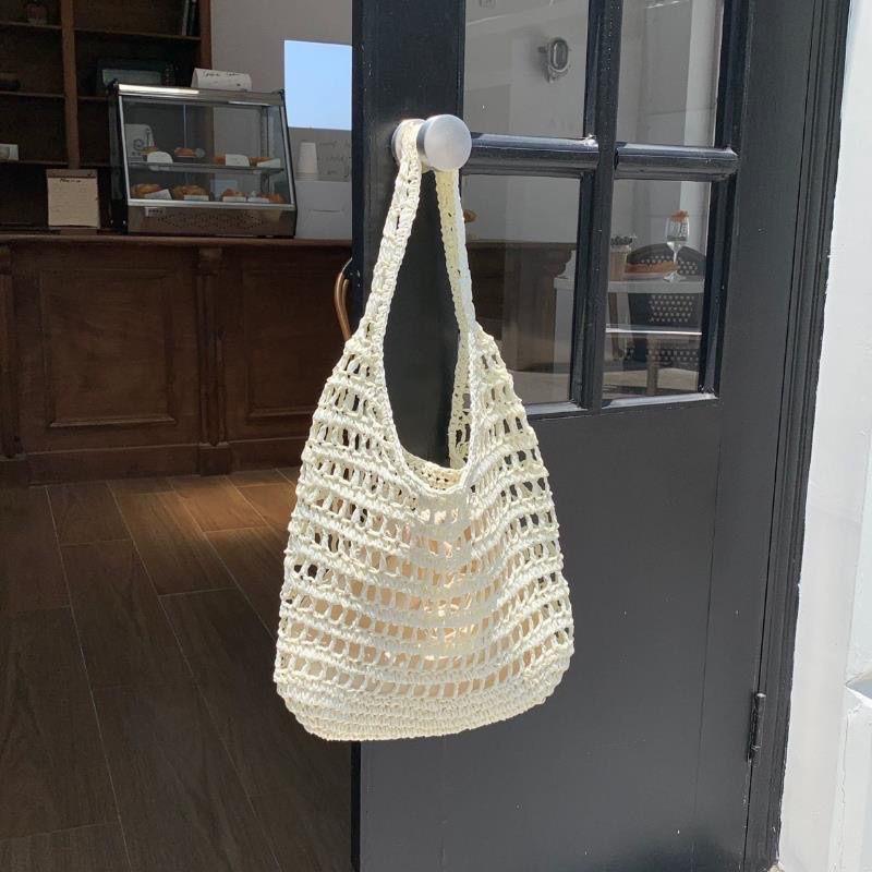 Korean Hollowed-Out Large-Capacity Straw-Woven Underarms Simple And Versatile Tote Seaside Woven Vacation Bag белый