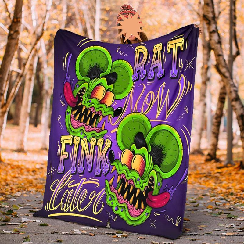 Rat Fink Power Flannel Blanket Soft Warm All-Season Throw, Design for Camping, Car Travel, Hiking Sofa, Bed, Office Perfect Gift for Parties