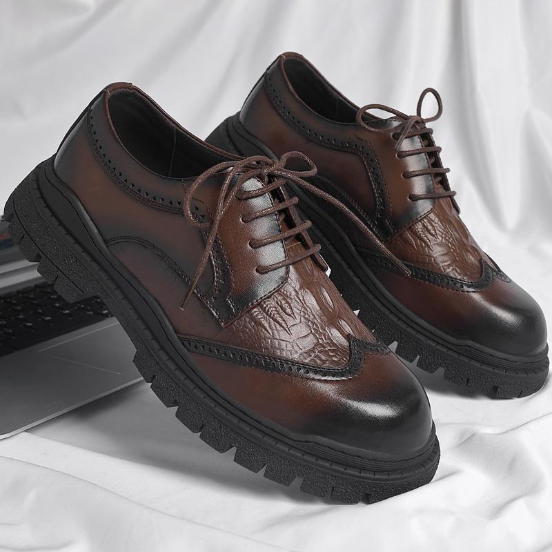 Men Spring Autum Leather Boots Men Fashion Crocodile Pattern Ankle Boots Business Casual Man Lace-up Shoes Chunky Work Shoes