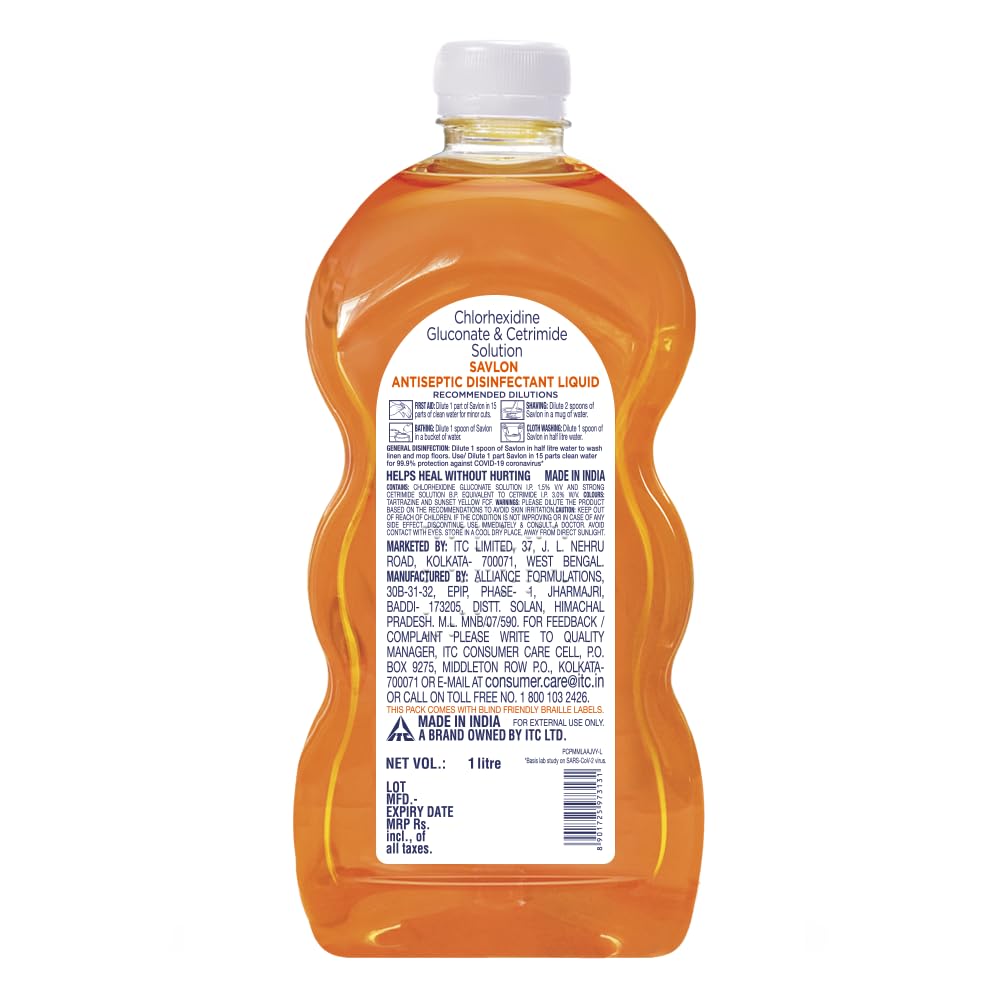 Savlon Antiseptic Disinfectant Liquid 1000ml Pack of 1 for First Aid, Personal & Home Hygiene, Germ Protection