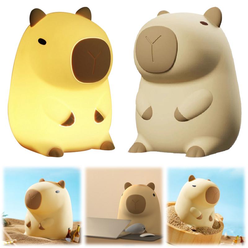 Capybara Night Light Cartoon Pat Light 2 Gear Silicone Sleeping Light USB Charging Dimmable Bedside Lamp for Home Bedroom Decor