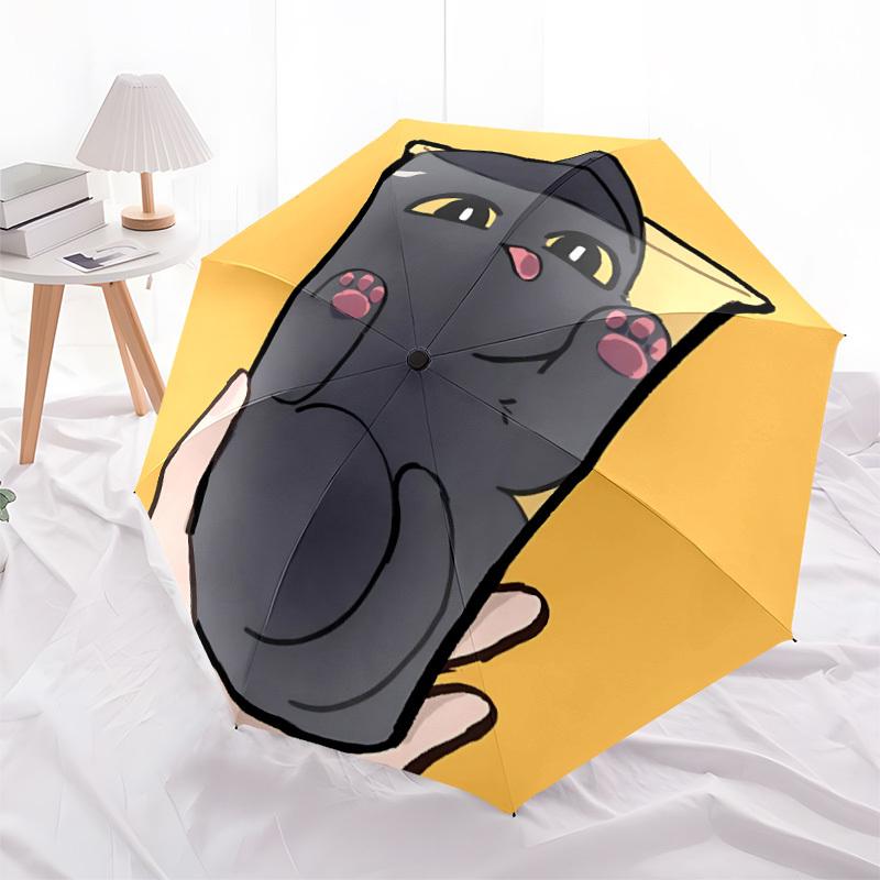 1pc Cat Cup Picture Automatic Folding Umbrella Portable Collapsible Umbrella for All Seasons, 8-Rib Durable Construction, Perfect Gift