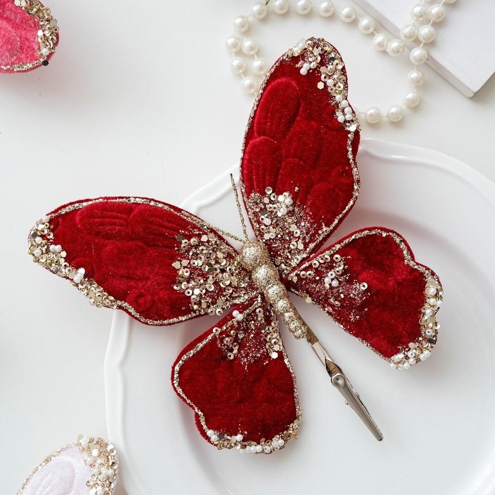 Flocking Artificial Butterfly Clip Gold Powder Christmas Tree Decoration  Xmas New Year