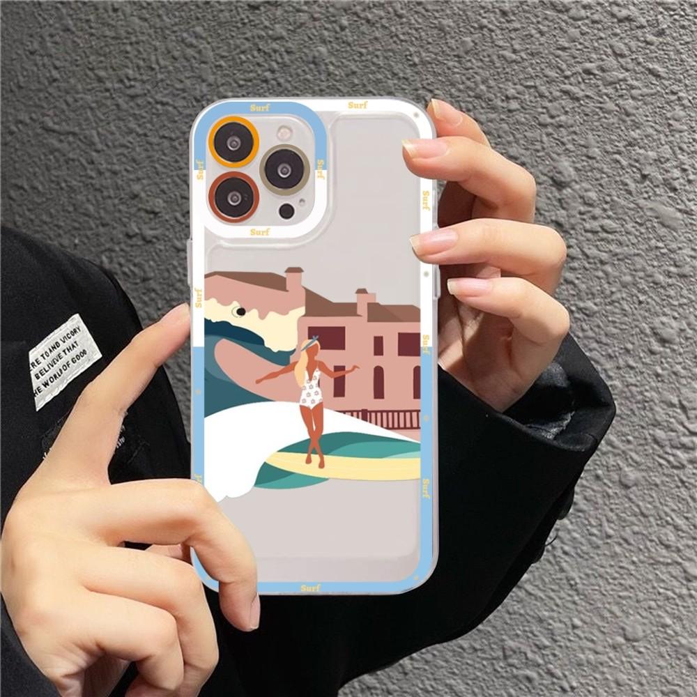 Beach surf girl Phone Case For iPhone 15 11 12 13 14 Mini Pro Max XR X XS TPU Clear Case