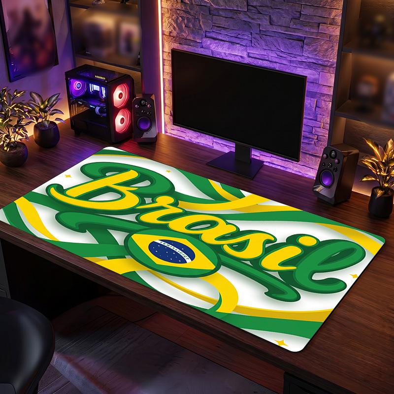 Brazil Football Crest Mouse Pad, Extended Non Slip Rubber Desk Mat for Gaming Office Laptop Fan Gift