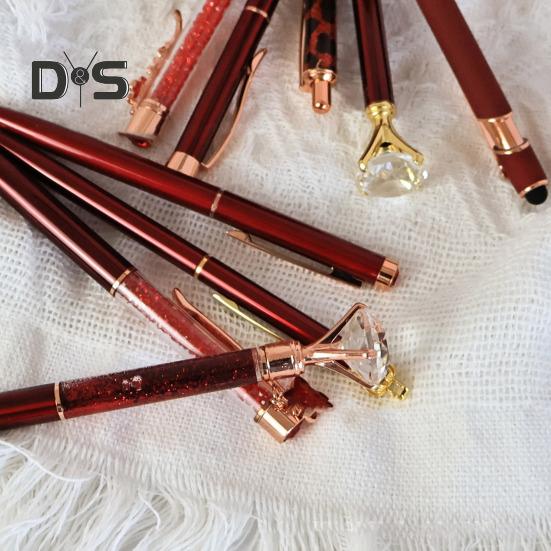 9Pcs Ballpoint Pen Set Metal Faux Crystal Pen Bling Dynamic Liquid Sand Pen for Journaling Retractable Glitter Black Ink Pen for Office School