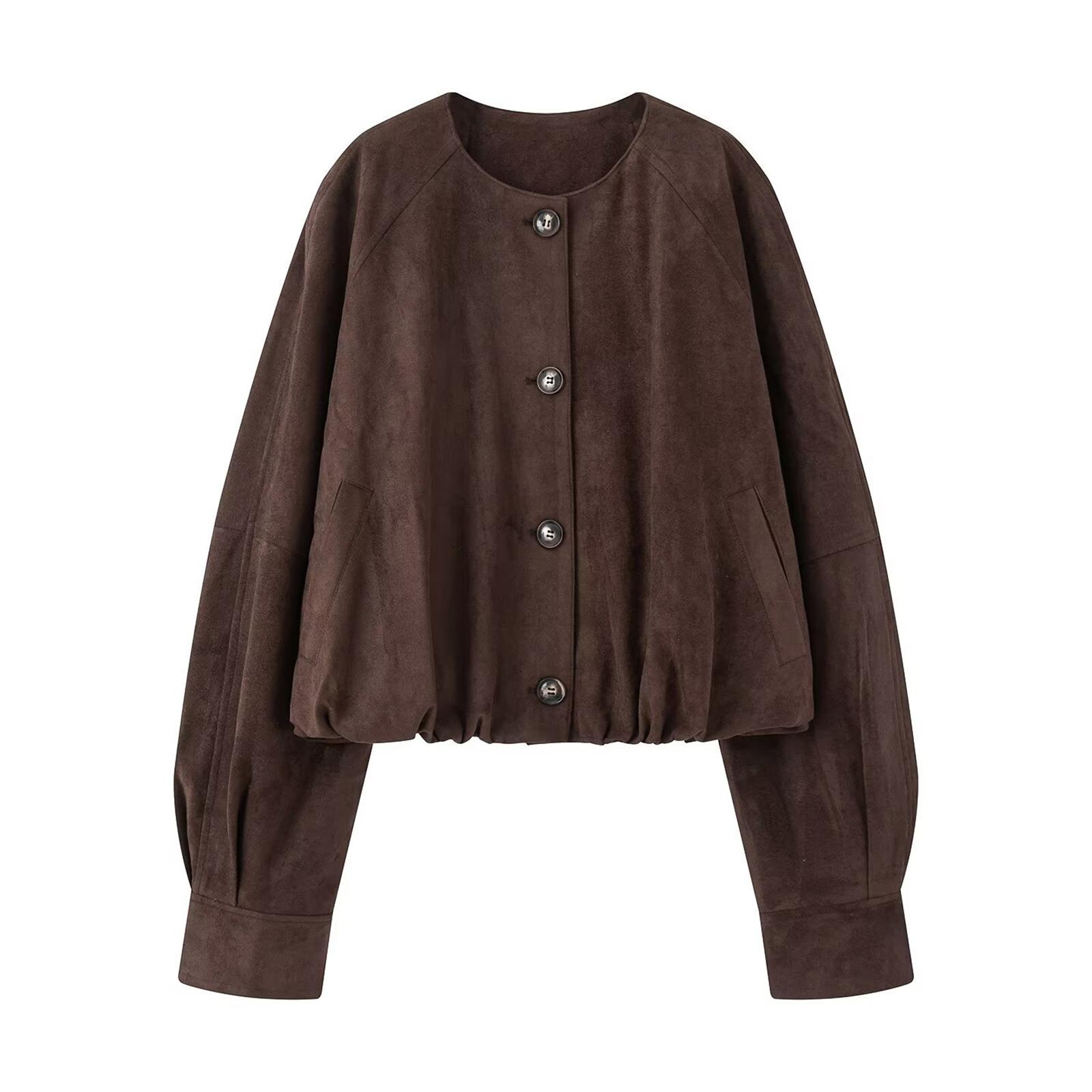 

Женская модная куртка с короткими рукавами на пуговицах L кофейный