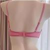 Pink Lace Underwire Bra with Butterfly Embroidery and Sheer Mesh