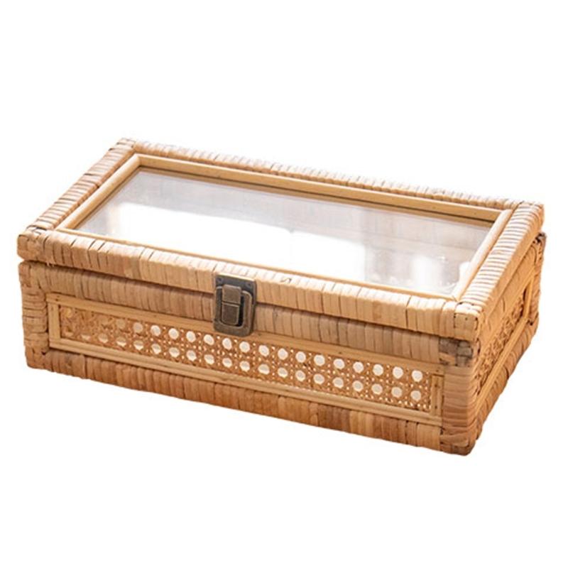 

Natural Rattan Organiser Box with Lid For Home Office Use Handcrafted Storage Basket For Desktop Organization 1