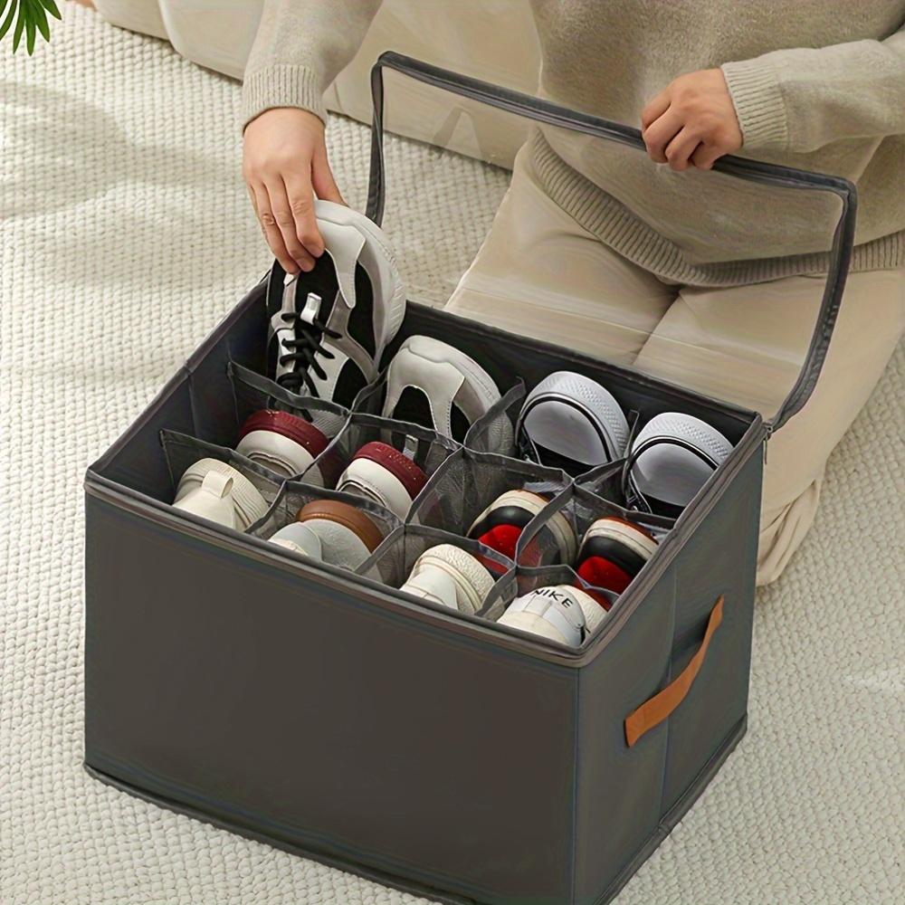 [Organizador de Zapatos Plegable] 1 pieza Organizador de Zapatos Plegable con Tapa - Caja de Almacenamiento Antipolvo de Tela Oxford para Zapatos, Ropa y Accesorios
