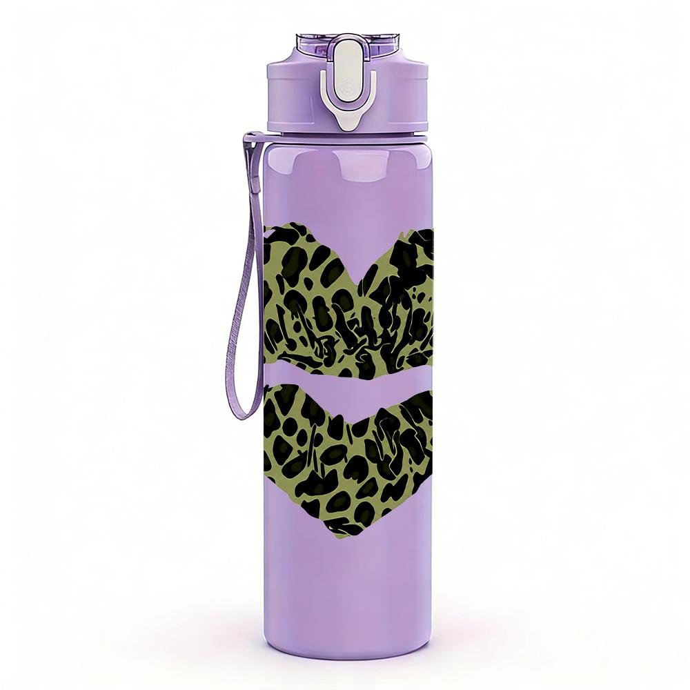 1PC Broken Leopard Heart Graphic,750ml Color Plastic Sports Water Bottle,Leakproof Flip Straw Lid,Suitable for Sports Office Home Use