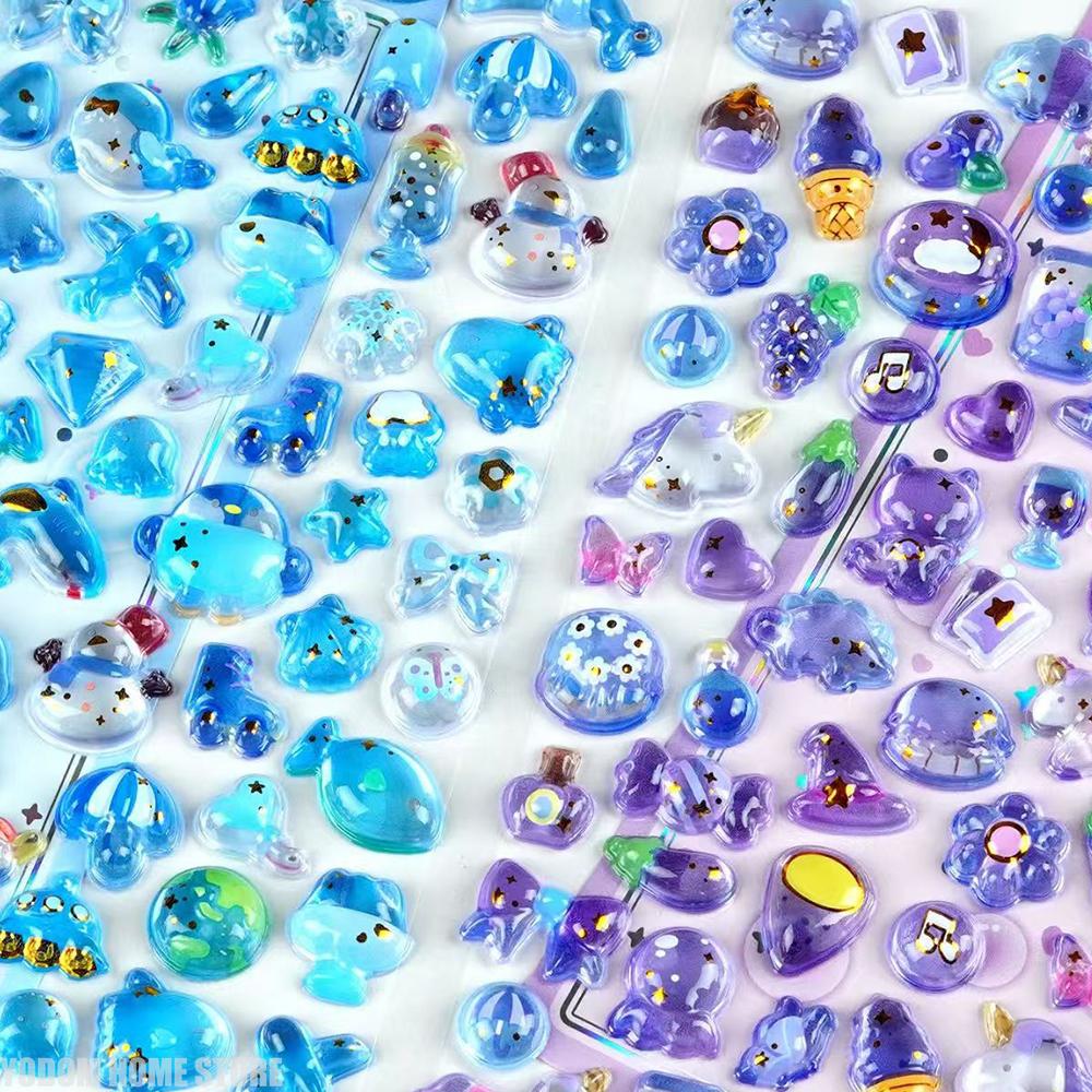 1/4pcs 4 Colors Cute Animal Embossed Gemstone Sticker with Gold Sequin for Scrapbooking Kawaii Aesthetic Material Craft Supplies