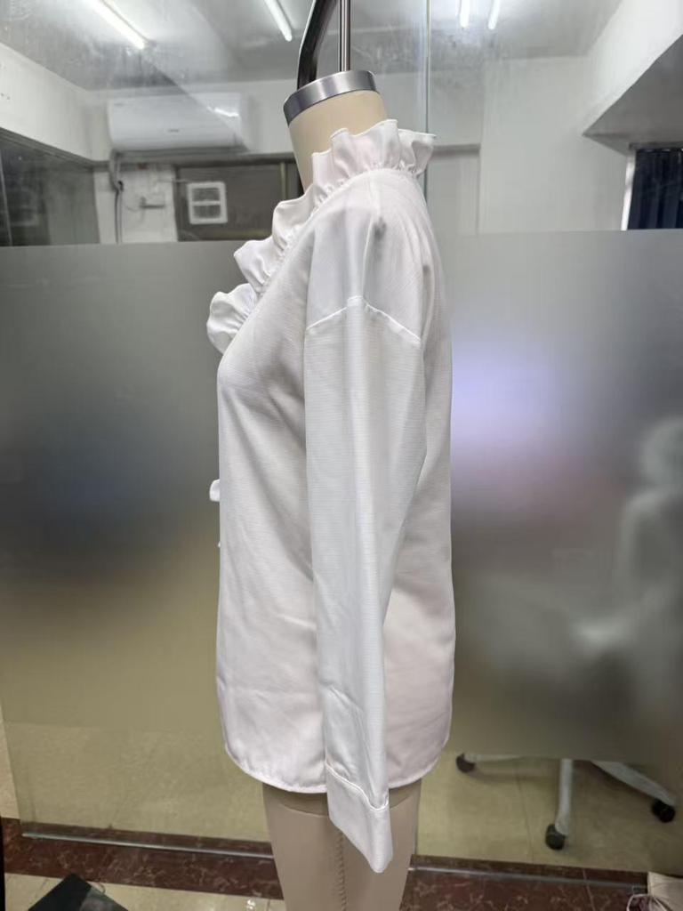 Top Elegante con Volantes y Cuello en V Estilo Francés para Mujer Primavera/Otoño 2026 Europeo y Americano