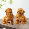 Wood Carving Chinese Forbidden City Lion Statuette , Chinese Characteristics God Beast Animal  Home Room Office Feng Shui Statue