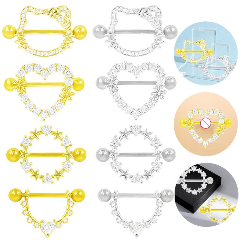 Heart-Shaped Cat Head Zircon Nipple Ring - European and American Fashion