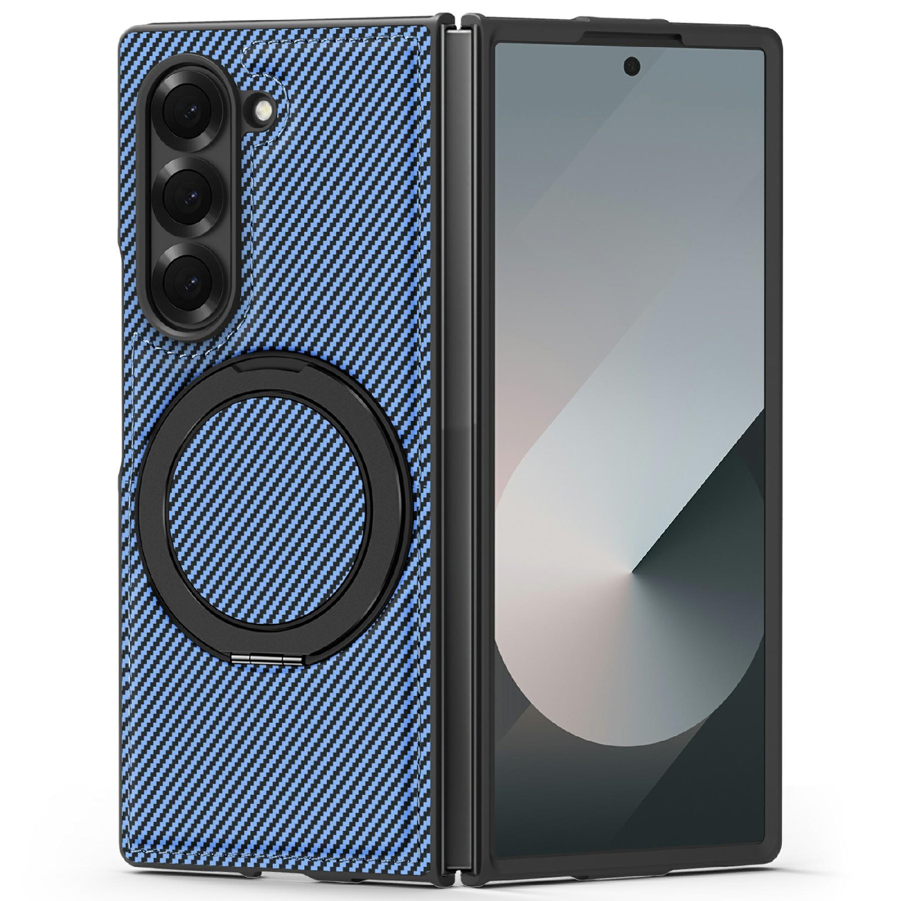 

For Samsung Galaxy Z Fold6 5G Magnetic Case Carbon Fiber Texture PU+TPU Kickstand Phone Cover G