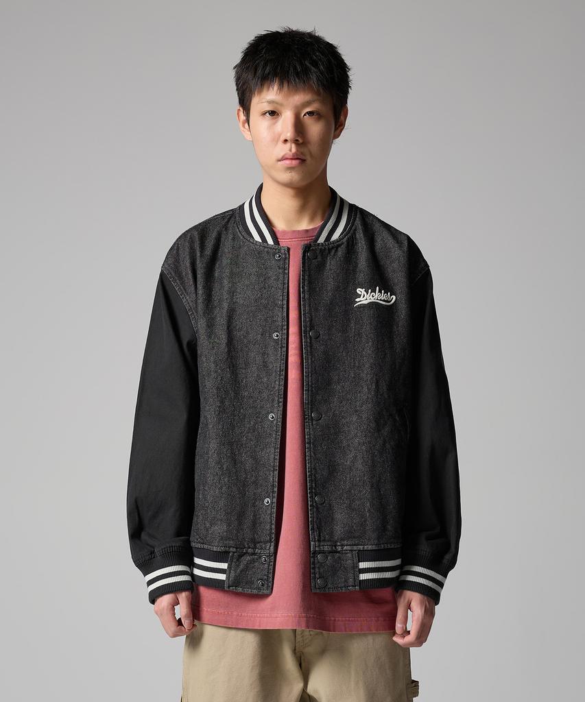 Dickies Wave Logo Denim Bomber Jacket Black Denim