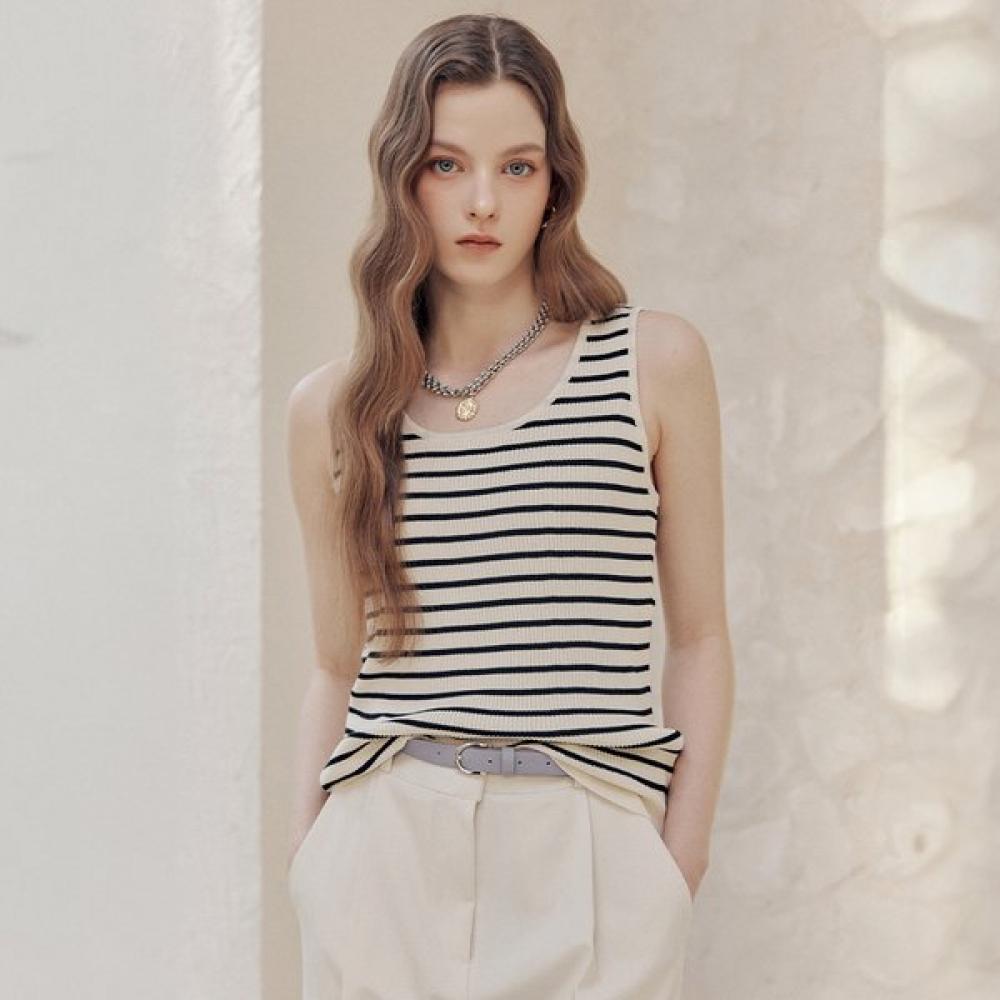 Maxza Stripe Sleeveless Knit Zd05qk001on Ivory/FREE