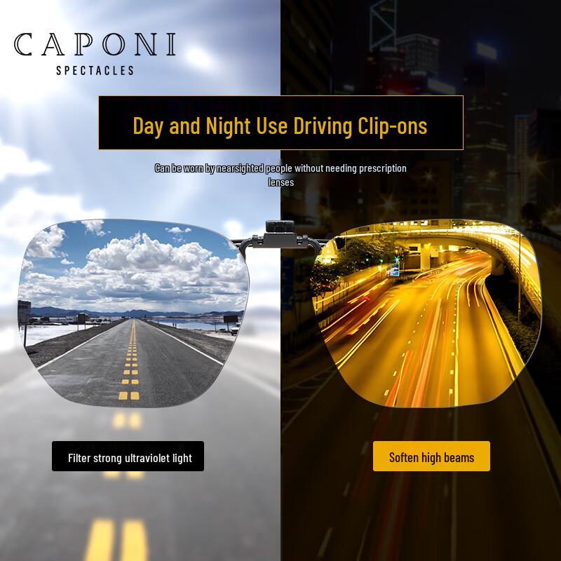 CAPONI Polarized Clip-on Photochromic Night Vision Sunglasses for Myopia