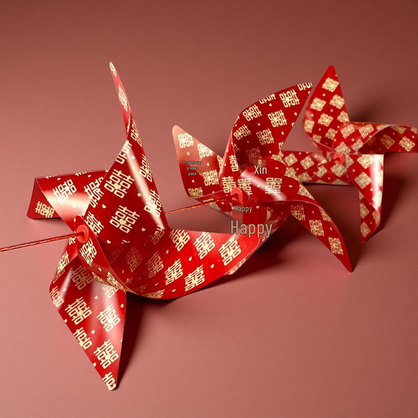 Outdoor Wedding Courtyard Decorations: Lanterns, Floral Arrangements, Double Happiness Pinwheels.