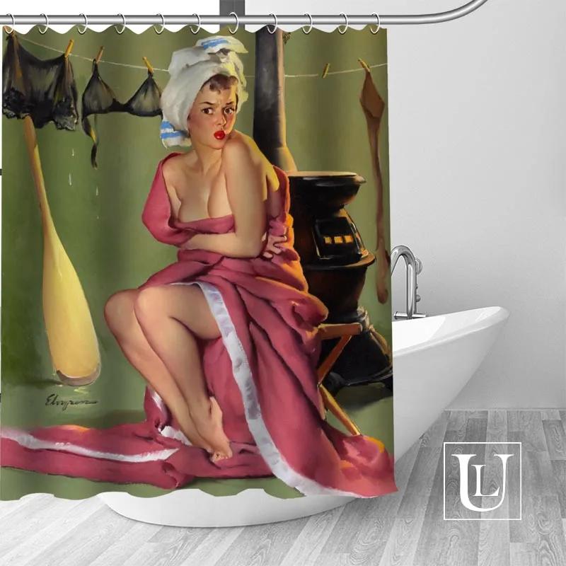 Big Sale New Custom pin up girl Modern Shower Curtain with Hooks bathroom Waterproof Polyester Fabric