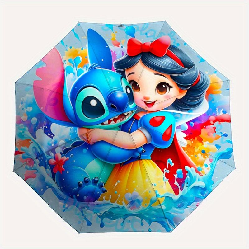 1pc Snow White and Stitch Pattern Umbrella, Fashionable, Personalized, High-Value Folding Umbrella, a Must-Have for Summer, 8-Rib Durable Ir