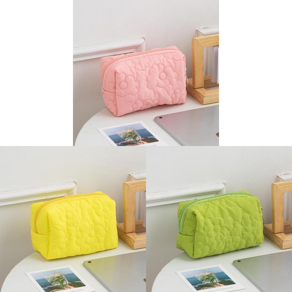 Borsa per cosmetici in poliestere color caramella con design impermeabile per uso quotidiano