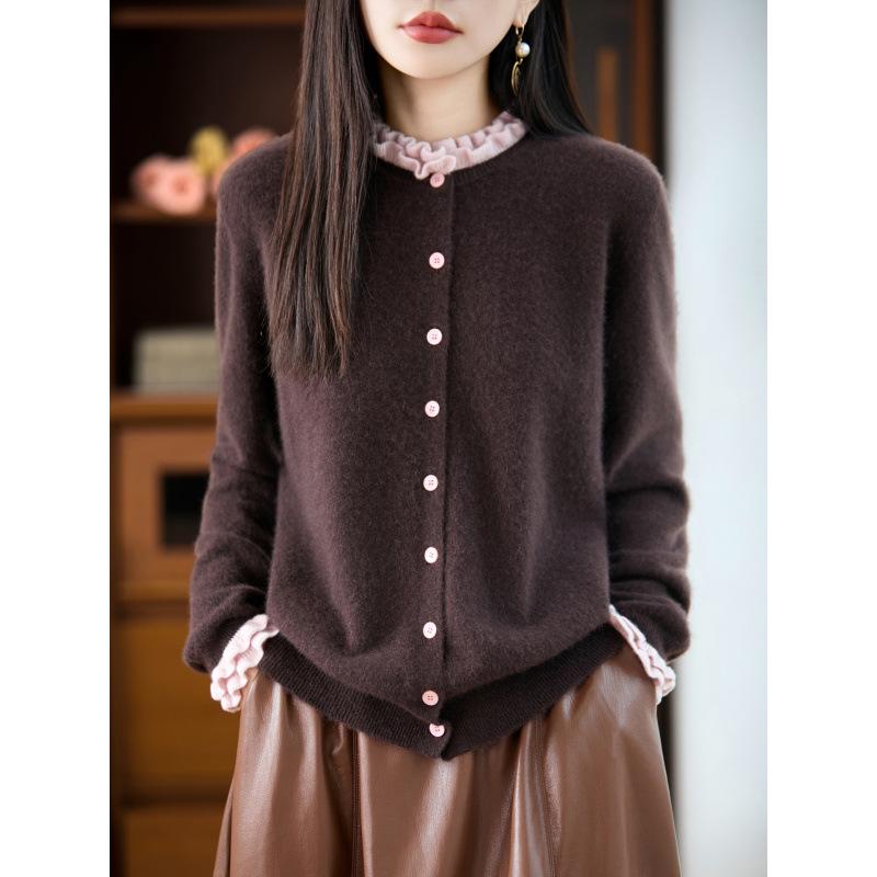 French Lace Knit Wool Cardigan Coat - Women's Autumn/Winter 2025 Fashionable Age-Reducing Sweater