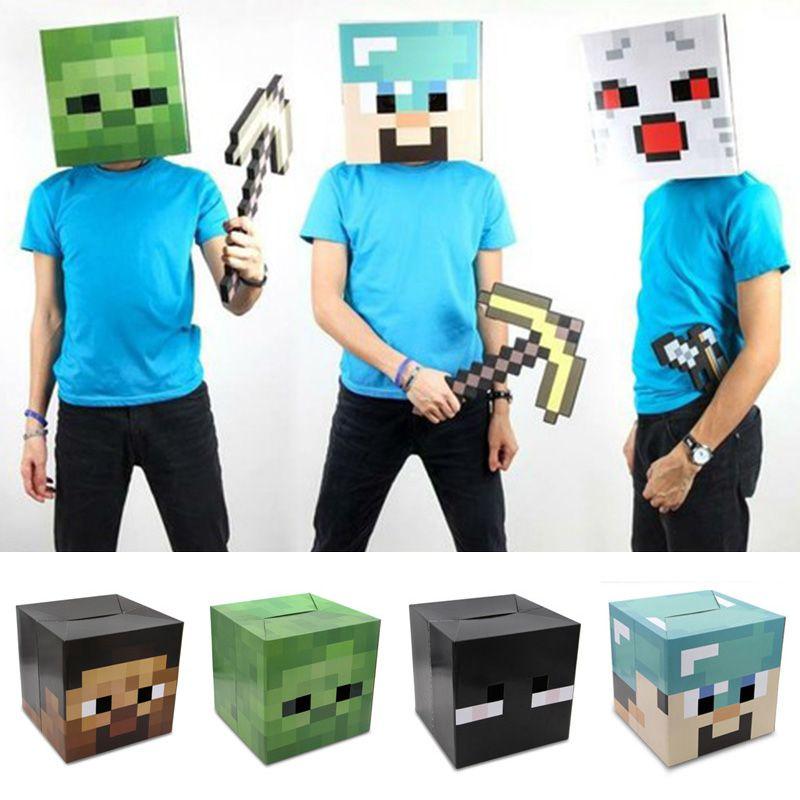 Minecraft Cardboard Head Cover Box Featuring Iconic Steve Creeper Enderman Design For Kids' Cosplay