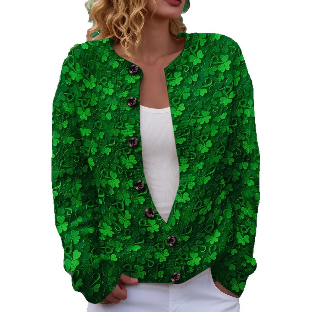 LXF-YK52 Crew Neck Cardigan St. Patrick's 3D Printed Sweater New Knitted European beautiful woman
