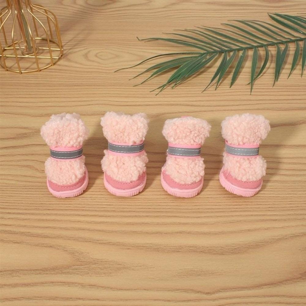 4 pcs/set Warm Dog Cotton Shoes Anti-Scratch Winter Dog Boots Puppy Booties Puppy Footwear  Walking