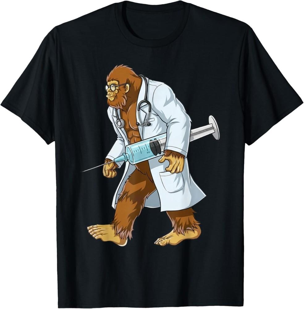 

Funny Bigfoot Doctor, Sasquatch Medical Humor Cartoon T-Shirt 4XL