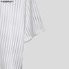 INCERUN Summer Men Lapel Short Sleeve Striped Mesh Sheer Shirts Tops