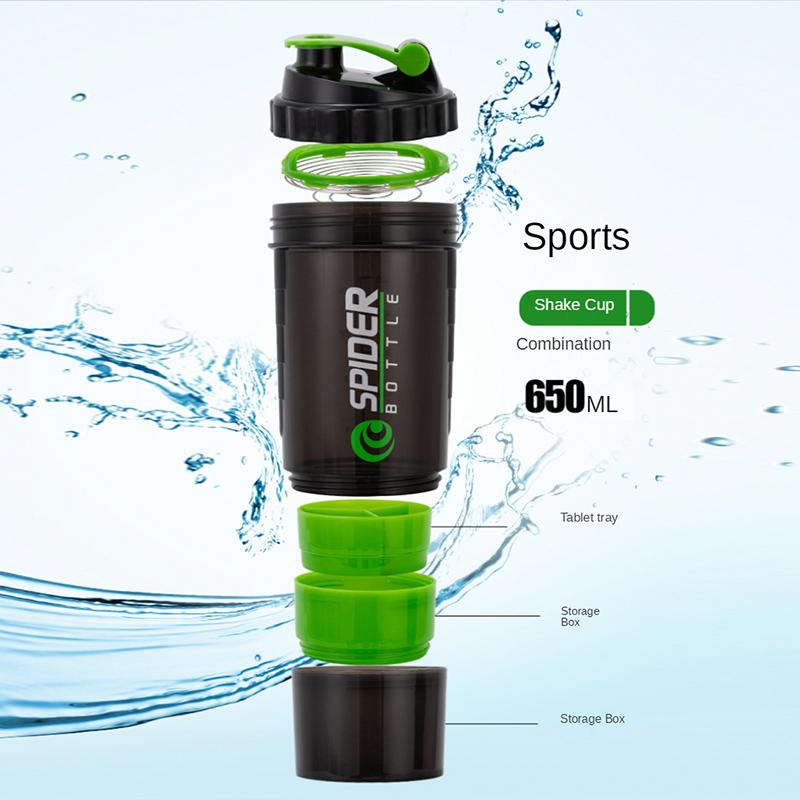 3 Layers Shaker Protein Bottle 550ml Whey Powder Blender Cup Cute Water Bottle Sports Fitness Shakel Bottles Vaso Shaker Gym