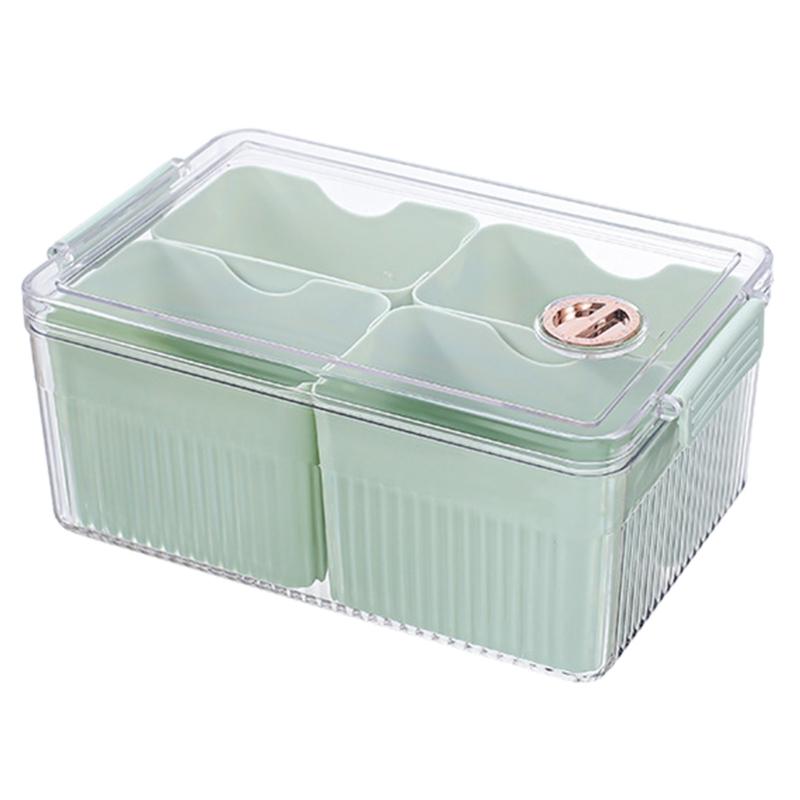 4 Grid Divider Refrigerator Storage Box with Lid Home Fridge Fresh-keeping Box зелёный
