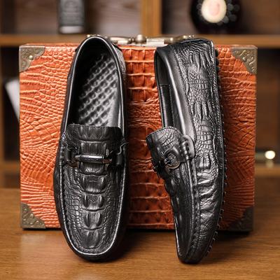 Newest Men Genuine Leather Summer Alligator Texture Slip-On Casual Shoes Male Loafer Black Flats Luxury Men'S Loafers Driving Shoes
