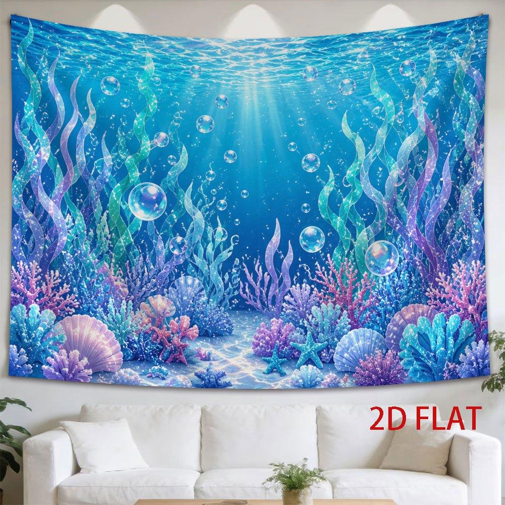 1pc Tapestry Underwater Coral Forest Bathed in Sunlight, Bubbles Float Gracefully Through Vibrant Blue Waters