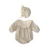 Retro Floral Baby Girl Romper with Lace Collar, Long Sleeves, and Hat - Spring/Autumn Collection
