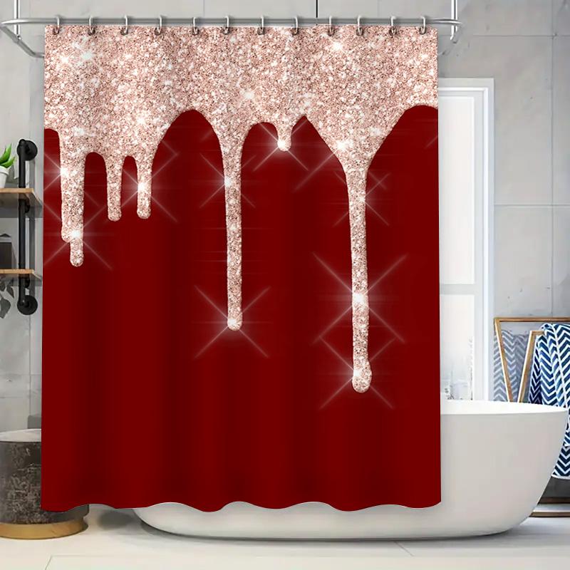 

Luxury Shower Curtain Set Waterproof Non-Slip Red Sparkling Glitter Rainy Design For Bathroom Decoration Home Accessory (180X240 W60H190(CM)-1 Pcs